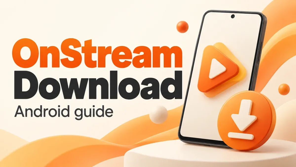 OnStream Android download illustration with a phone, play symbol and download arrow