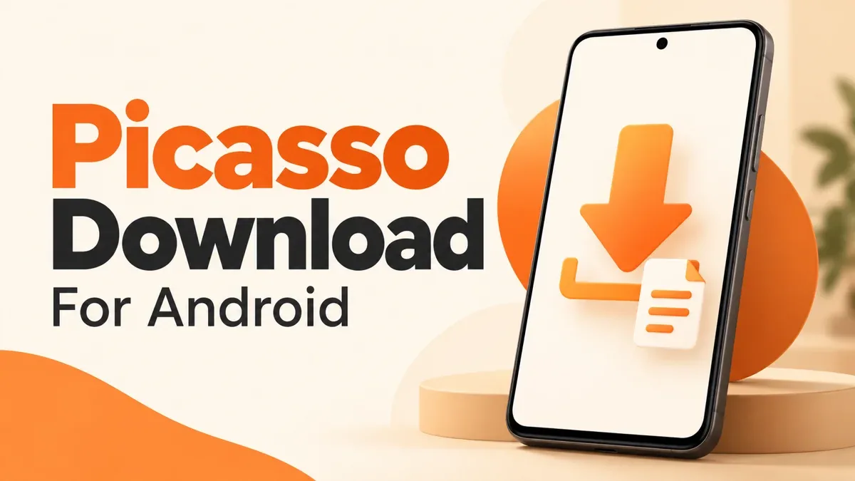 Picasso Download for Android illustration with a phone and download arrow