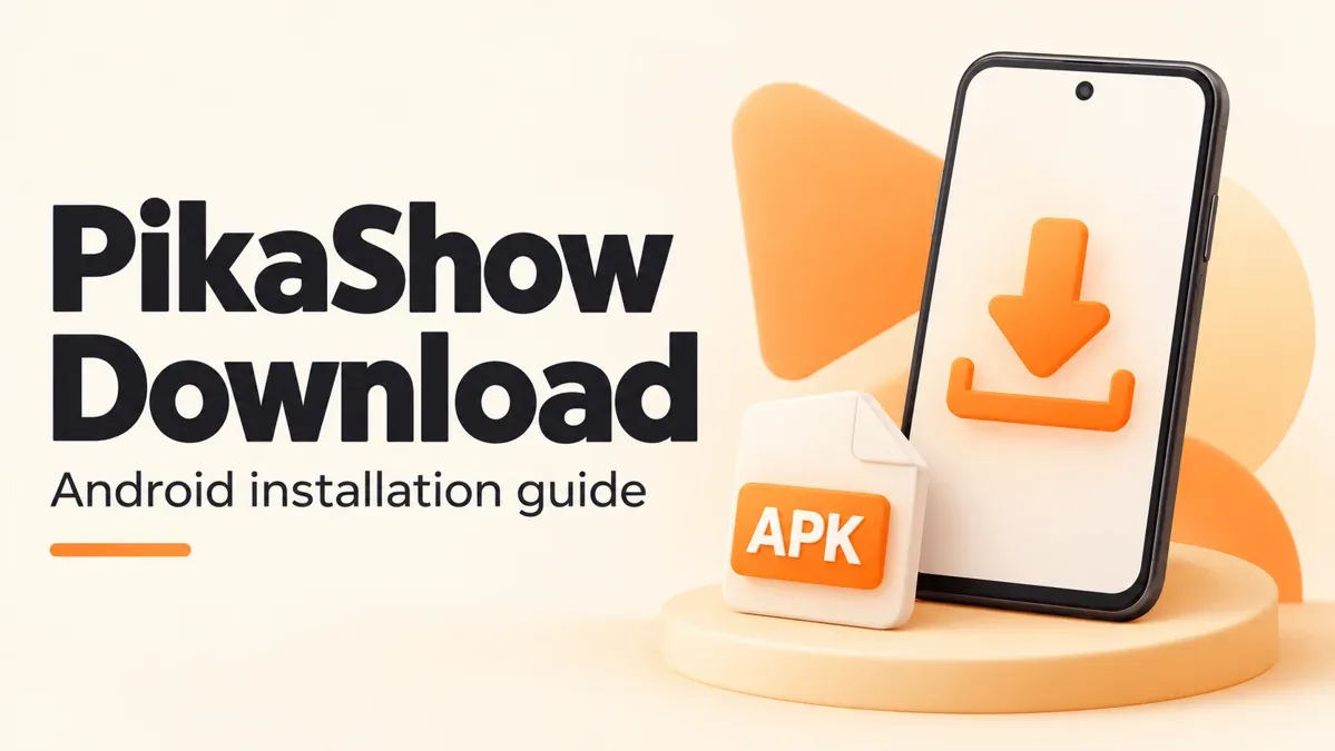 PikaShow Download Android installation guide illustration with a phone and APK file