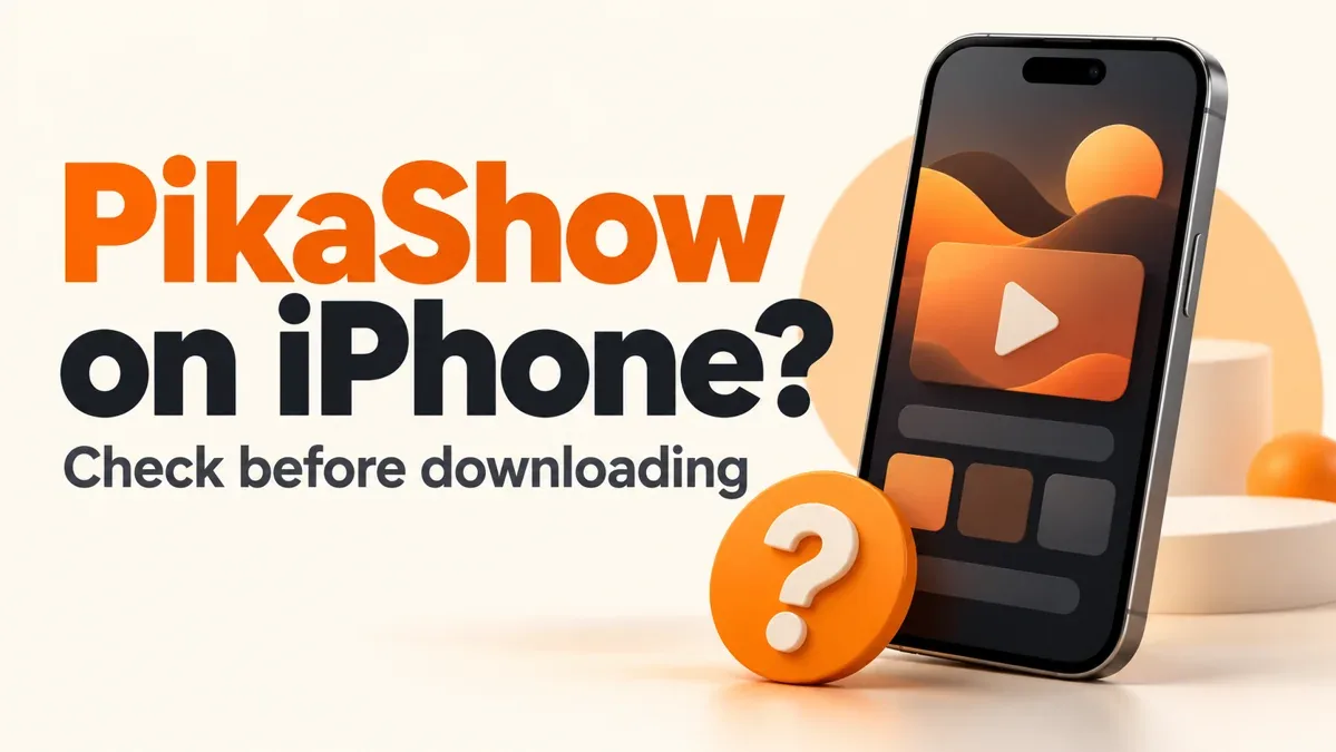PikaShow iPhone compatibility illustration with a phone and question mark